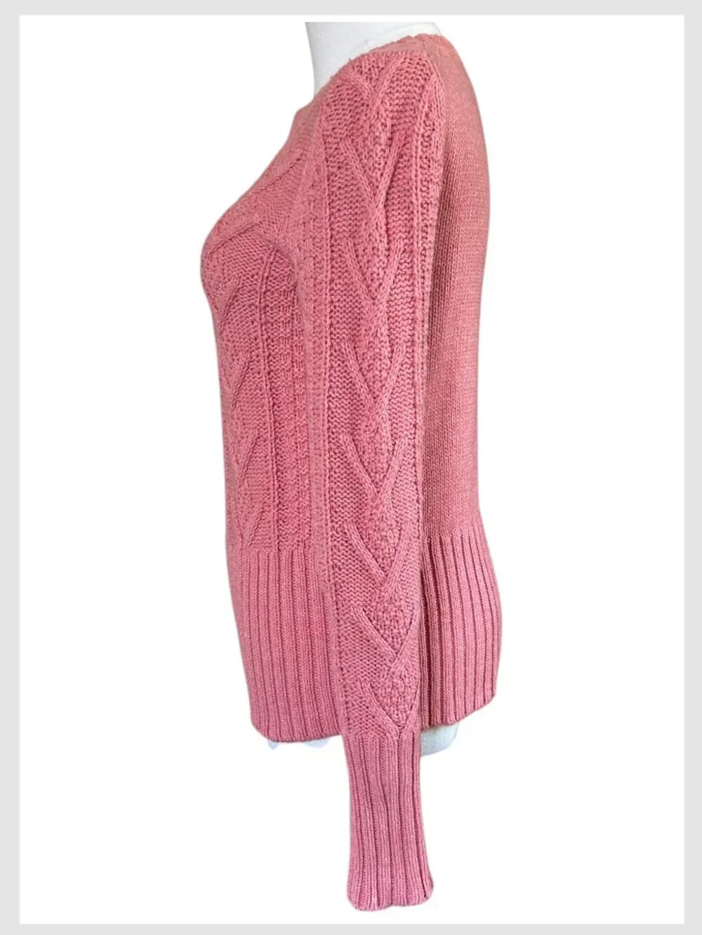 Gap Cable Knit Crewneck Wool Blend Sweater Rosewood Pink XS